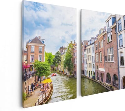 Artaza Canvas Schilderij Tweeluik Huizen Aan De Oudegracht In Utrecht - 80x60 - Foto Op Canvas - Canvas Print