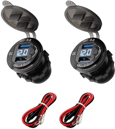 ProRide 12V USB Wandcontactdoos Inbouw - 2 USB Poorten - Voltmeter - QC3.0 - Blauw - Kabel en Zekering - 2 stuks