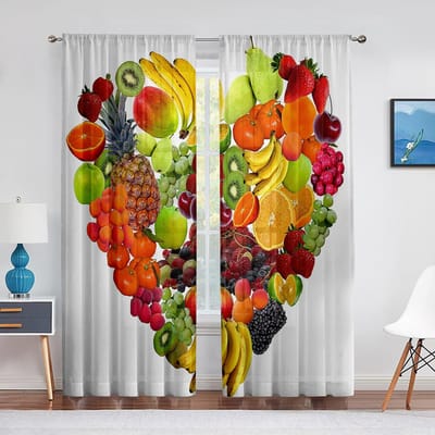 Oranje Fruit Roze Transparante Voile Gordijnen voor Woonkamer Slaapkamer Modern Schattig Citrus Groene Bladeren Tule Chiffon Gordijnen Decoratie 1 PCS W100XH250cm&Grommet Top