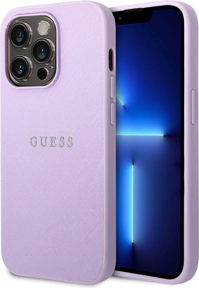 Guess Apple iPhone 14 Pro PU Saffiano Back Cover Telefoonhoesje - Paars - Bescherm je Telefoon!