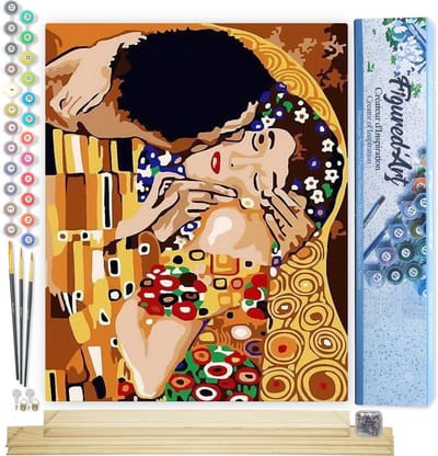 Figured'Art Schilderen op Nummer Volwassenen canvas Mooie kus - Handwerk acrylverf Kit DIY Compleet - 40x50cm met DIY houten lijst
