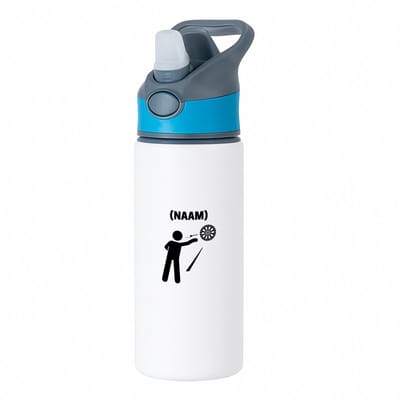 Hacebo® - Darten met eigen naam waterfles met rietje blauw - Dartbord - Darter - Sport - water fles - 650ML
