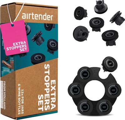 Airtender Extra Stoppers | 12 stuks | INCLUSIEF 2 BEWAARCLIPS voor VACUÜMSTOPPERS | MADE IN HOLLAND
