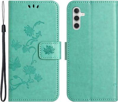 Coverup Hoesje - Geschikt voor Samsung Galaxy S25 / S24 Hoesje - Coverup Bloemen & Vlinders Book Case - Mintgroen