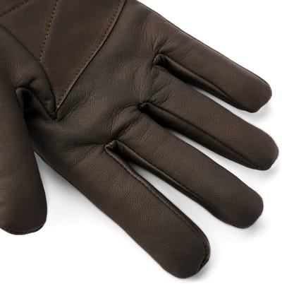 Bruine Geruite Leren & Wollen Handschoenen