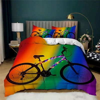Print Oranje Fiets Beddengoed Set Volwassenen Kinderen Winter Dekbedovertrek Met Kussenslopen Lichtgevend Fiets Patroon Slaapkamer Dekbedovertrek EU single(135x200cm)