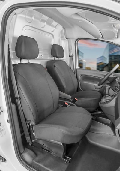 Walser Autostoelhoes Transporter Fit van stof antraciet geschikt voor Ford Transit Courier 2 - 1 enkele zitplaats bestuurder (armleuninguitsparing rechts) & - enkele zitplaats voorpassagier