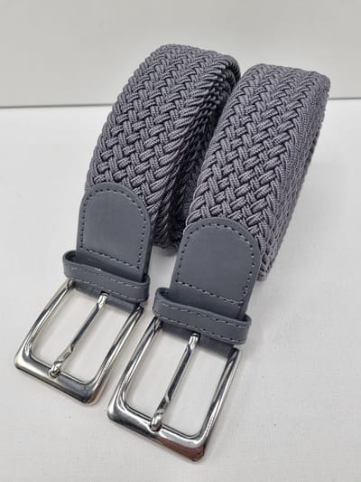 2 pack deal - Elastische riem - gevlochten broekriem - dames en heren riemen - kleur Grijs 105 cm
