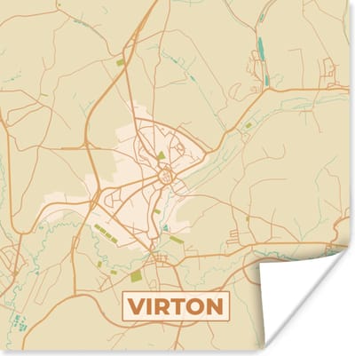 Poster Plattegrond - Kaart - België - Vintage - Virton - Stadskaart - 100x100 cm XXL