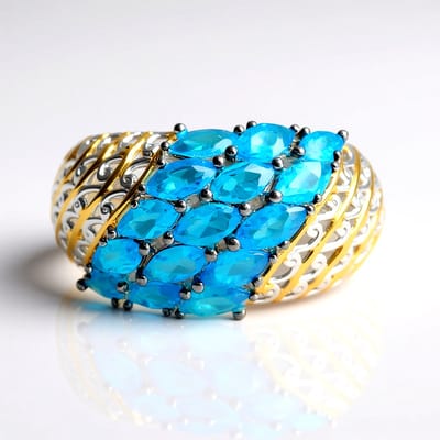 Cavill - Ring 925 Sterling Zilver met Palladium - 2.025 ct Neon Blauwe Marquise Apatieten - Elegante Braziliaanse Edelsteen