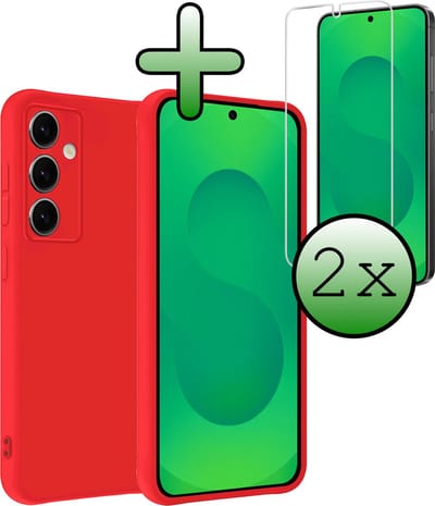 Hoesje Met 2x Screenprotector - Geschikt voor Samsung Galaxy S25 - Sterk & Shockproof - Back Cover - Siliconen Case - Telefoon Hoes - Rood