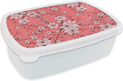 Broodtrommel Wit - Lunchbox - Brooddoos - Patronen - Bloemen - Japan - 18x12x6 cm - Volwassenen