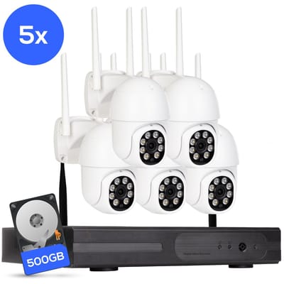 Teceye PTZ Beveiligingscamera Buiten met Recorder - Draadloze Buitencamera - 5 Camera - 500GB Opslag