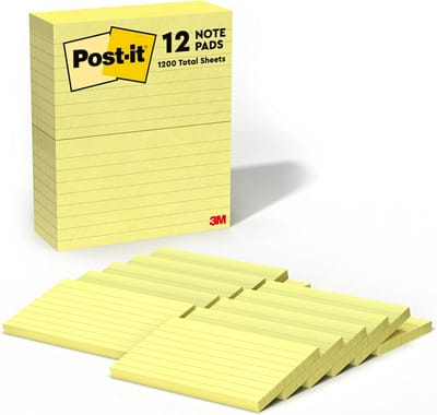 Originele Gevoerde Notities 3 x 5, Canarische Geel, 12 Packs van 100 Vel