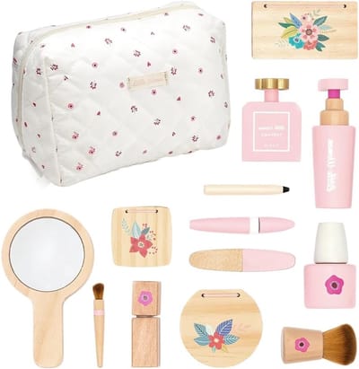 Houten schmink-speelset met make-upkoffer voor meisjes, ideaal als cadeau voor verjaardagen en feestdagen, creatief speelgoed voor kinderen 16+