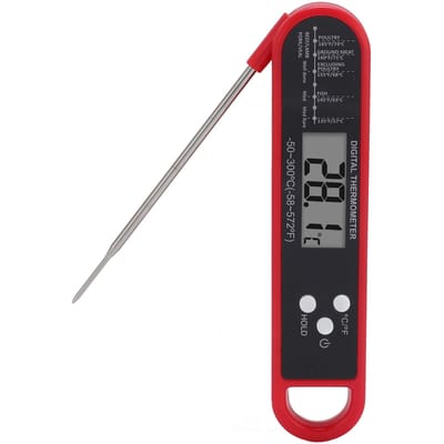 Rode Opvouwbare Voedselthermometer Lange Sonde Digitale Vleesthermometer voor Grillen en Bakken black