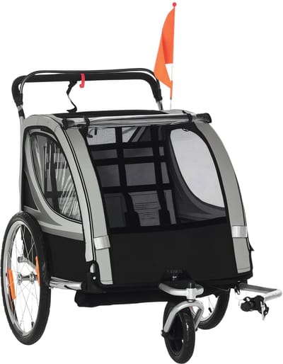 2-in-1 Kinderfietskar – Kinderhanger / Fietstrailer voor Kinderen – Multifunctionele Trailer voor Fietsgebruik – Grijs