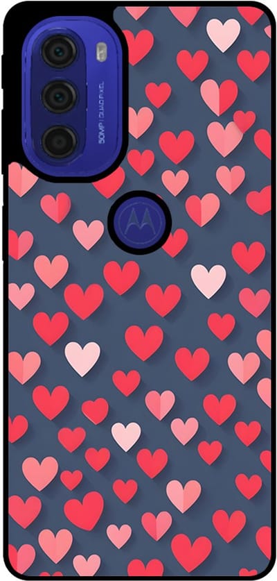 Smartphonica Telefoonhoesje Geschikt voor Motorola Moto G51 met Roze en Rode Hartjes Opdruk - TPU Backcover Case With Rosé and Red Heart Design geschikt voor Motorola Moto G51