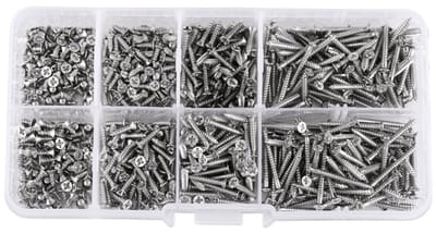 Dailygoods- Houtschroef 800 Stuks - Platte Kop - Zelftappende Schroeven - Houtbewerking - Bevestiging - Transparante Doos