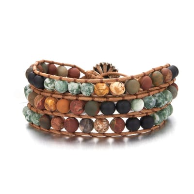 Sorprese armband - Earth - armband dames - wikkelarmband - natuur - leer - cadeau - Model J