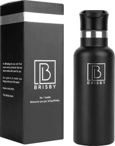 Brisby RVS Thermosfles - Thermosbeker - Thermoskan - Isoleerfles - BPA Vrij - 24 Uur Koud - 12 Uur Warm -Zwart