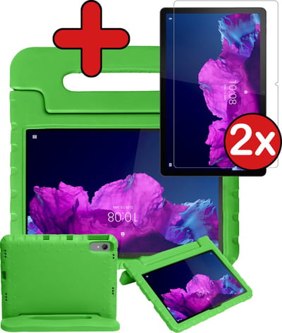 Hoesje - Geschikt voor Lenovo Tab P11 Plus - Met 2x Screenprotector - Kinderhoes - Shockproof Bumper - Kidsproof Case - Tablethoes - Kinder Hoes Cover - Groen