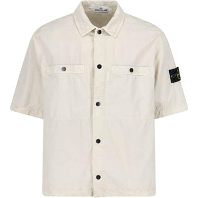 Stone Island Lente/Zomer 25 Logo Print Slim Fit Raglan Korte Mouw Shirt Heren shirts Licht-Beige K1S151200029S00WN-V0195 L white
