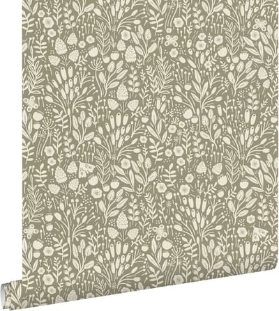 ESTAhome behang bloemetjes licht olijf groen - 50 x 900 cm - 131251