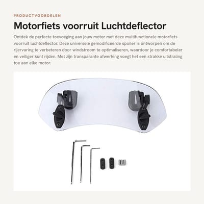 Dailygoods- Luchtdeflector kunststof - Universele motorfiets voorruit - Spoiler - Montagehouder 18 cm - Afmetingen 28 x 17 x 7 cm - Transparant