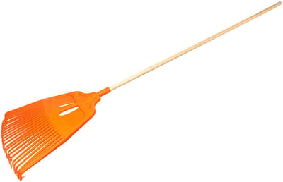 KOTARBAU® Bladhark, Tuinhark van Kunststof, 27 Tanden, Oranje- met Houten Steel, Gazonhark, Waaierbezem, Lichtgewicht Hark, Stevige Hark,