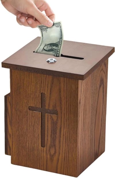 Offergave Kist - Donatiebus Hout - Fondsen Werven - Afsluitbaar Met Sleutels - 27x19x19 cm - Houtkleur