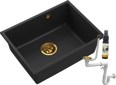 Granitische Spoelbak Granitan Manado60 met Gouden Sifon - Compleet Set