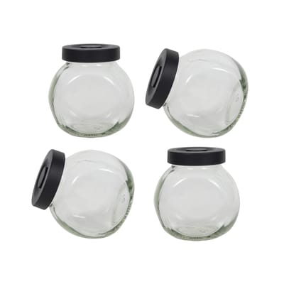 Set van 4 glazen kruidenpotjes - Matzwarte deksel - 175 ml