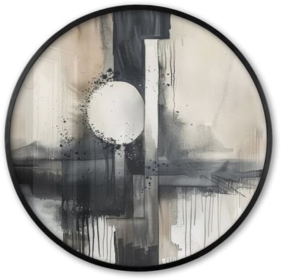 Poster in lijst Rond - Fotolijst 60x60 cm - Posters - Abstract - Zwart wit - Verf - Modern - Ronde posterlijst zwart - Decoratie - Wanddecoratie woonkamer - Muurdecoratie slaapkamer