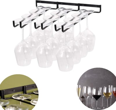 Wijnglazenhouder voor aan de muur | Wijnglazen rek | 12 glazen | Ophangrek wijnglazen | Ophangrek glazen | Ophangrek | Wijnglas rek | Wijnglas houder | Zwart