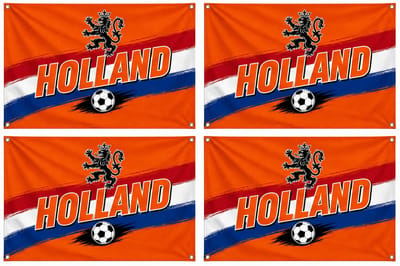 4x Vlag Holland next generation 90x60cm - Nederland voetbal hockey EK WK sport landen Hollands leeuw oranje rood wit blauw