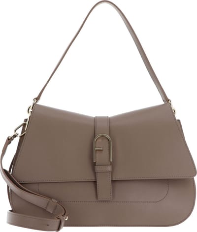 FURLA Leren Schoudertas Handtas Flow Top Handle Greige Taupe