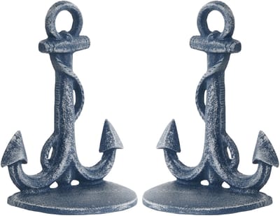 Items Deurstopper Anker - 2x - blauw - gietijzer - 13 x 8 x 18 cm - maritiem - tegen klapperende deuren