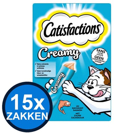 15x Catisfactions - Creamy Zalm Multipack (4x10g) - Kattenvoer Snacks - 40 g