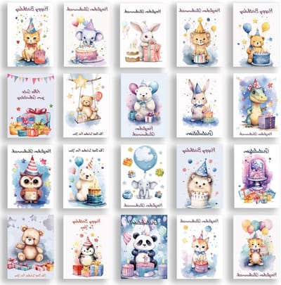 Set van 27 Verjaardagskaarten met Envelop - 140 x 100 mm - Kinderverjaardagskaarten - Hoge Kwaliteit - Gelukkige Verjaardag Kaarten voor Jongens en Meisjes