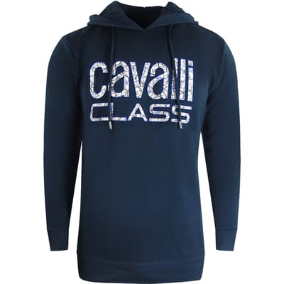 Cavalli Class Marineblauwe hoodie met bloemenlogo