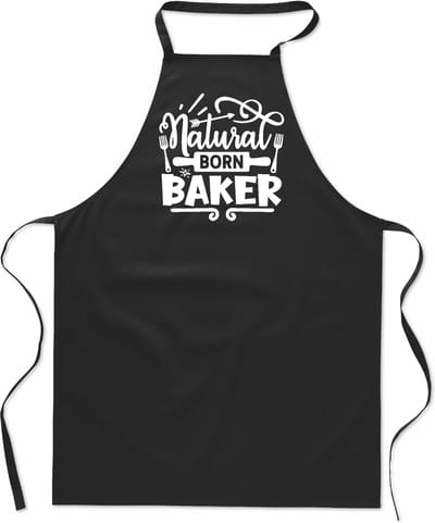 Tekstschort - Keukenschort - kookschort - Natural born Baker - 100% katoen - verjaardag en feest - cadeau - kado - unisex - zwart