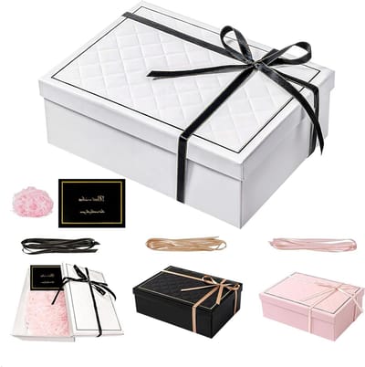 Elegante Cadeaubox met Deksel, Vouwbare Geschenkenbox voor Verjaardagen, Bruiloften en Kerstmis, Inclusief Strik en Wenskaart, 25x18x8.5cm