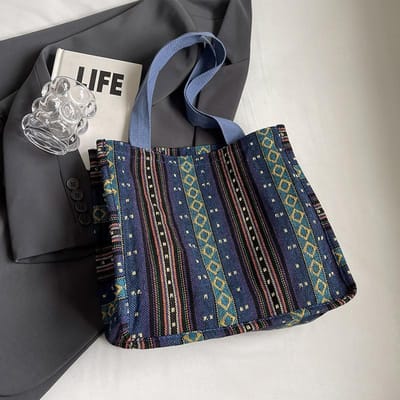 Sac Cabas Style Ethnique Grande Capacité pour Femmes Nouveau Sac Cabas Mode pour Femmes Ins Étudiants d'Université Sac de Cours