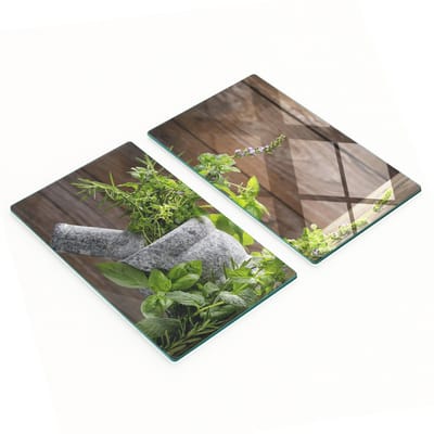 Stijlvolle en duurzame glazen snijplanken met bedrukte kruidenvijzel 2x30x52 cm