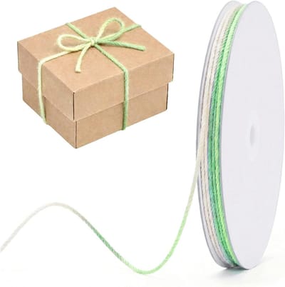 Jute Craft Cord 2 mm in Sage Cream Ombre, 100 m voor Verpakking, DIY en Macramé Projecten, Decoratieve Touw voor Vazen en Wanddecoratie