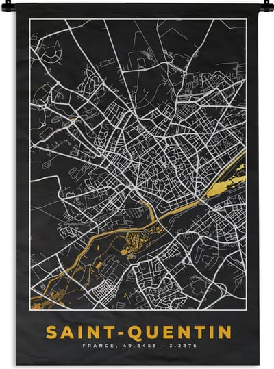 Wandkleed - Wanddoek - Frankrijk – Plattegrond – Kaart – Saint-Quentin – Stadskaart - 120x180 cm - Wandtapijt