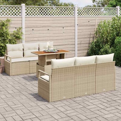 vidaXL - Tuinbank - Set - met - kussen - 7 - pcs - beige - en - crèmekleurig