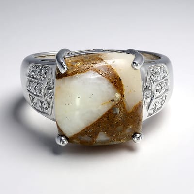 Cavill - Zilveren ring met 7,98 ct dinosauruskwarts en 14 witte topaas - 925 Sterling zilver - Antiek kussen cabochon - Maat 17 - Stijlvol design