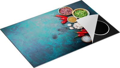 Chefcare Inductie Beschermer Kruiden met Groentes op Groene Marmer - 80x50 cm - Afdekplaat Inductie - Kookplaat Beschermer - Inductie Mat